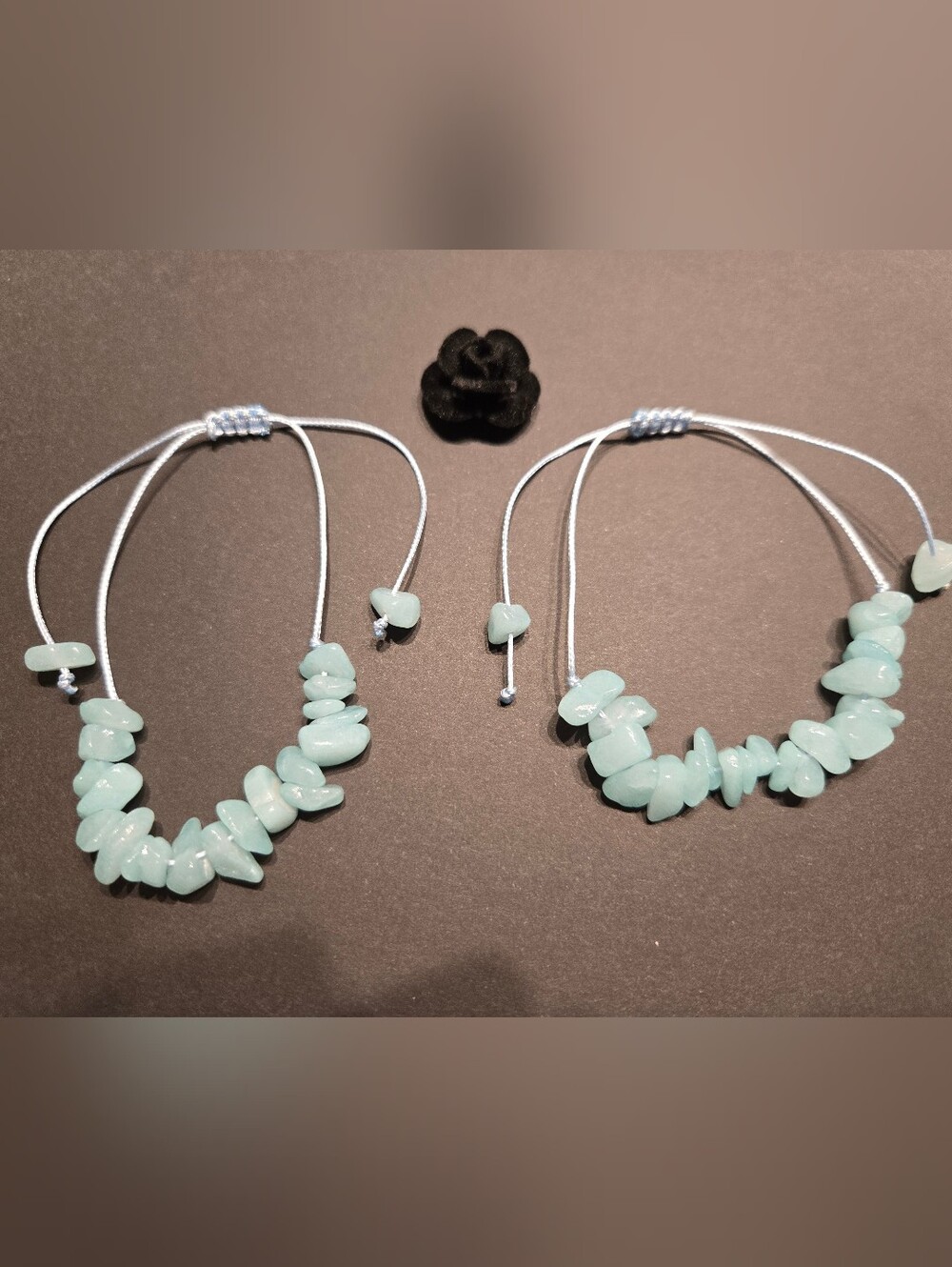 Pair Of Friendship Amazonite Chip Adjustable Bracelet Set in Light Aqua